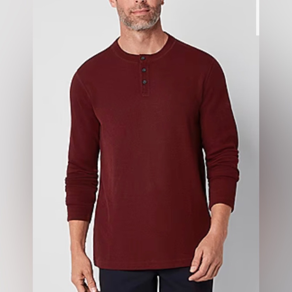 St. John's Bay Men's Size Small Super Soft Waffle Knit Henley Shirt Thermal NEW